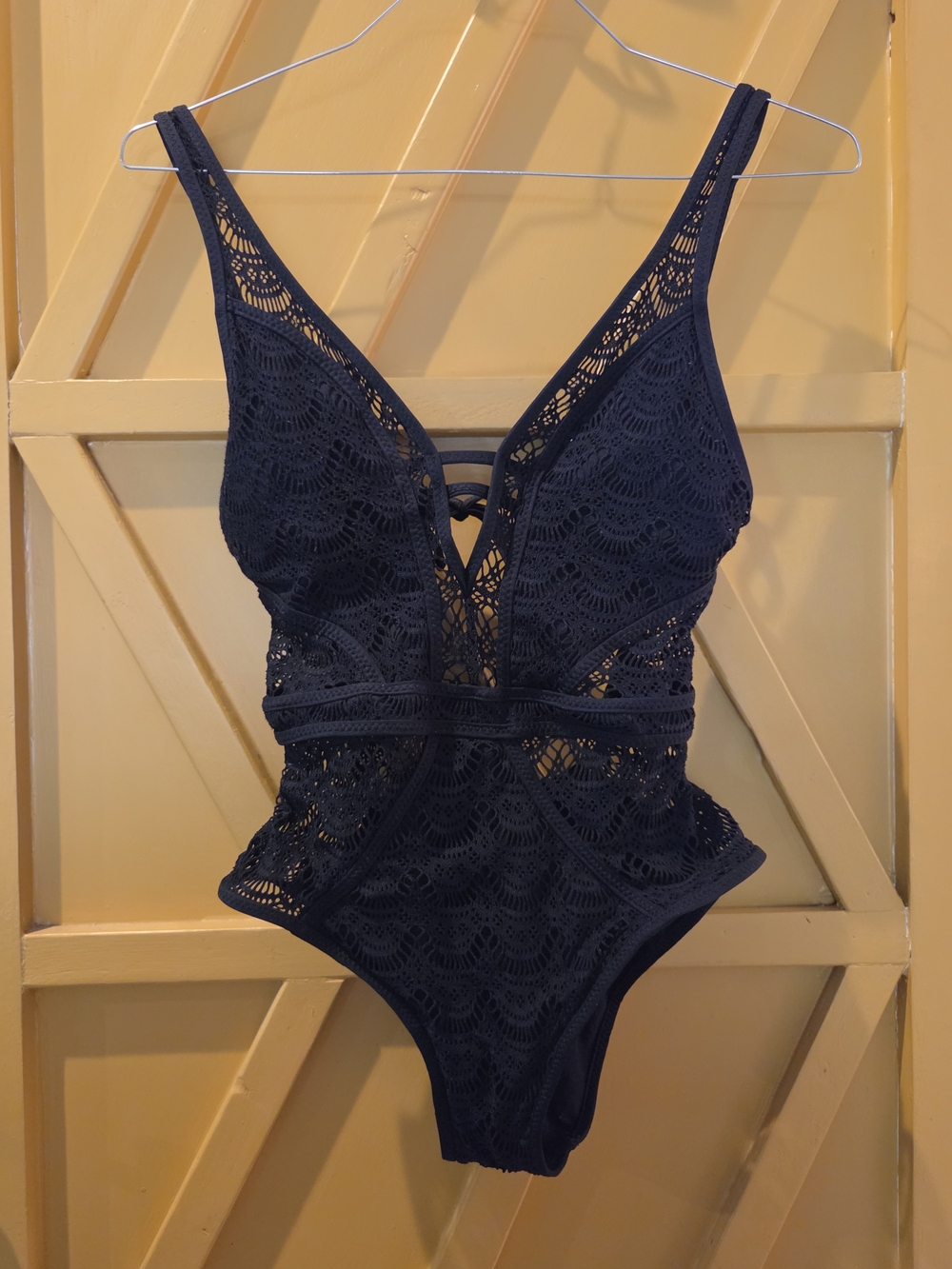 BECCA Black Crochet Lace Swimsuit/Bodysuit One-Piece